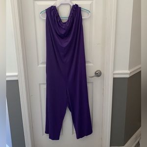 Purple off the shoulder jumpsuit.